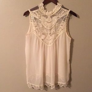 AS IS: Sheer white lace high neck top - see notes!